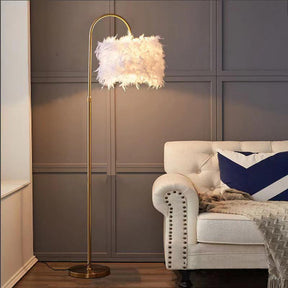 Feathered Gold Curved Floor Lamp