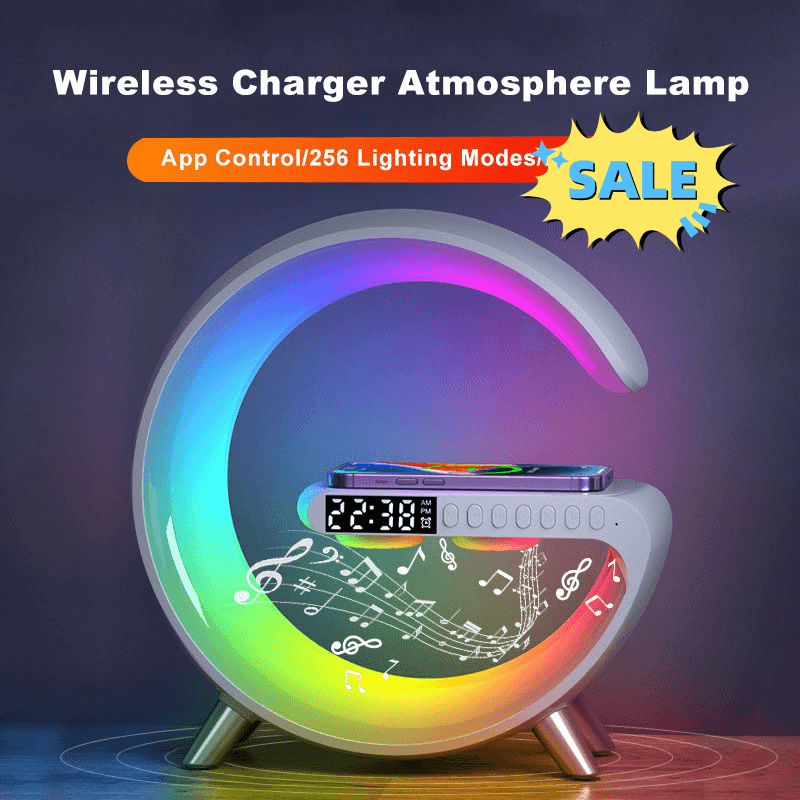 Smart G-Shaped LED Lamp with Bluetooth Speaker & Wireless Charger