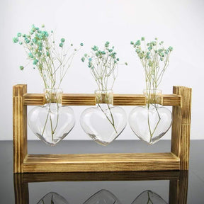 Heart Glass & Wood Propagation Vase